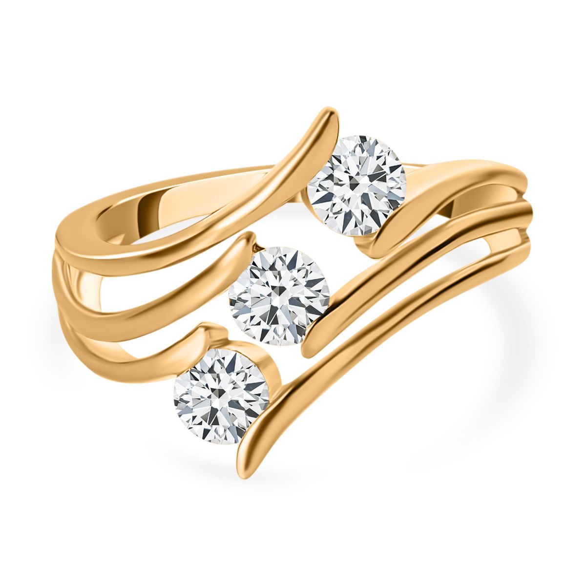 Moissanite Bypass, Trilogy Ring in 18K Yellow Gold Vermeil Sterling Silver 7507832 0