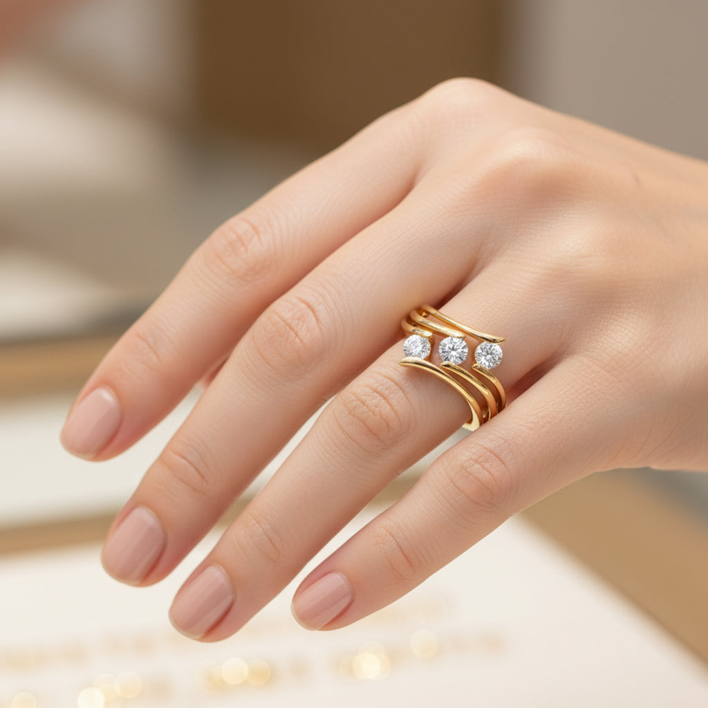 Royal Bali Collection - D'Joy Moissanite Trilogy Ring in 18K Vermeil Yellow Gold Plated Sterling Silver_7507832_1