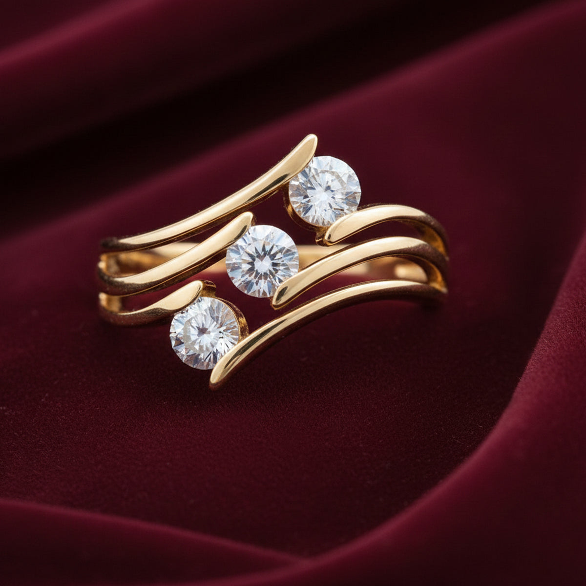Moissanite Bypass, Trilogy Ring in 18K Yellow Gold Vermeil Sterling Silver 7507832 4