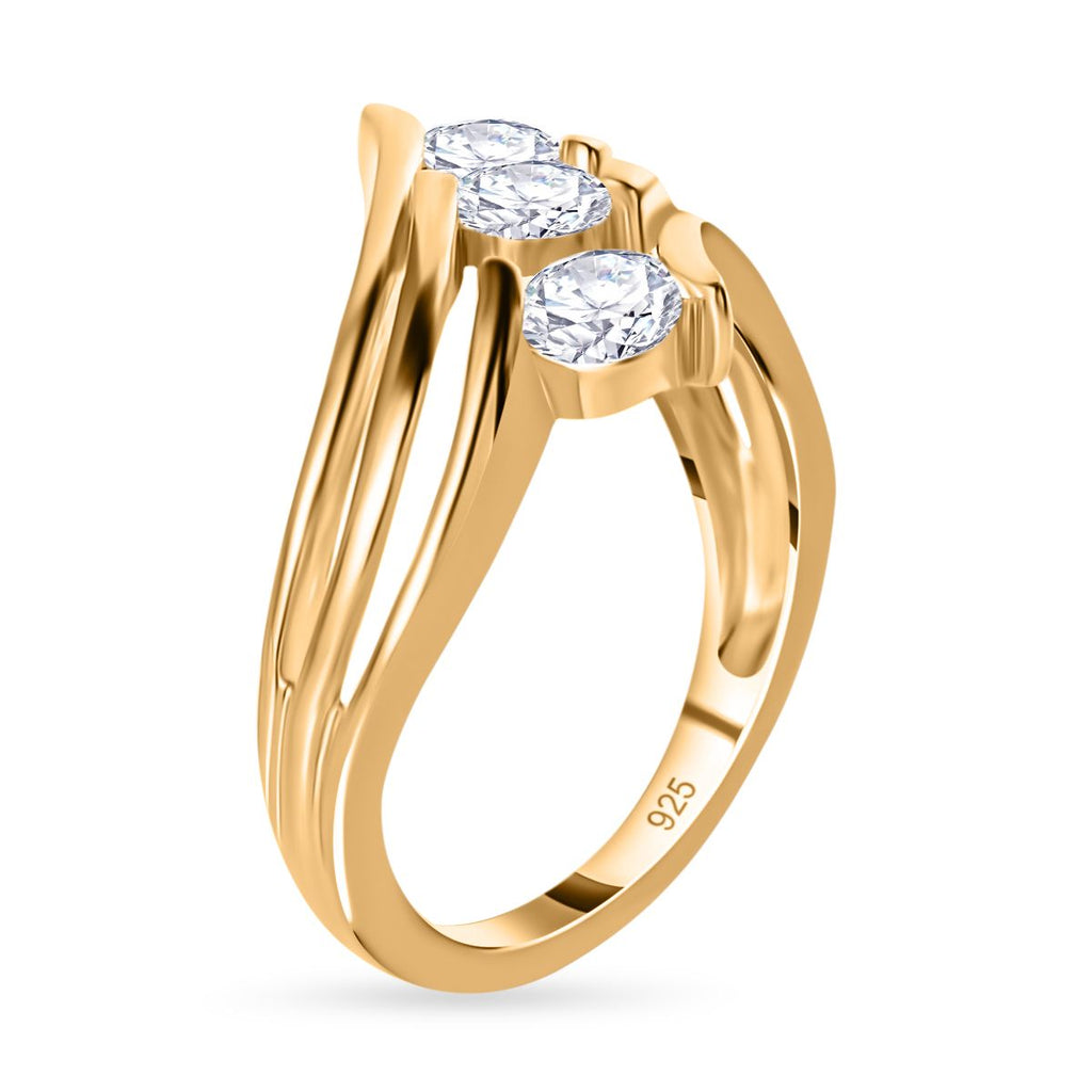 Royal Bali Collection - D'Joy Moissanite Trilogy Ring in 18K Vermeil Yellow Gold Plated Sterling Silver_7507832_4