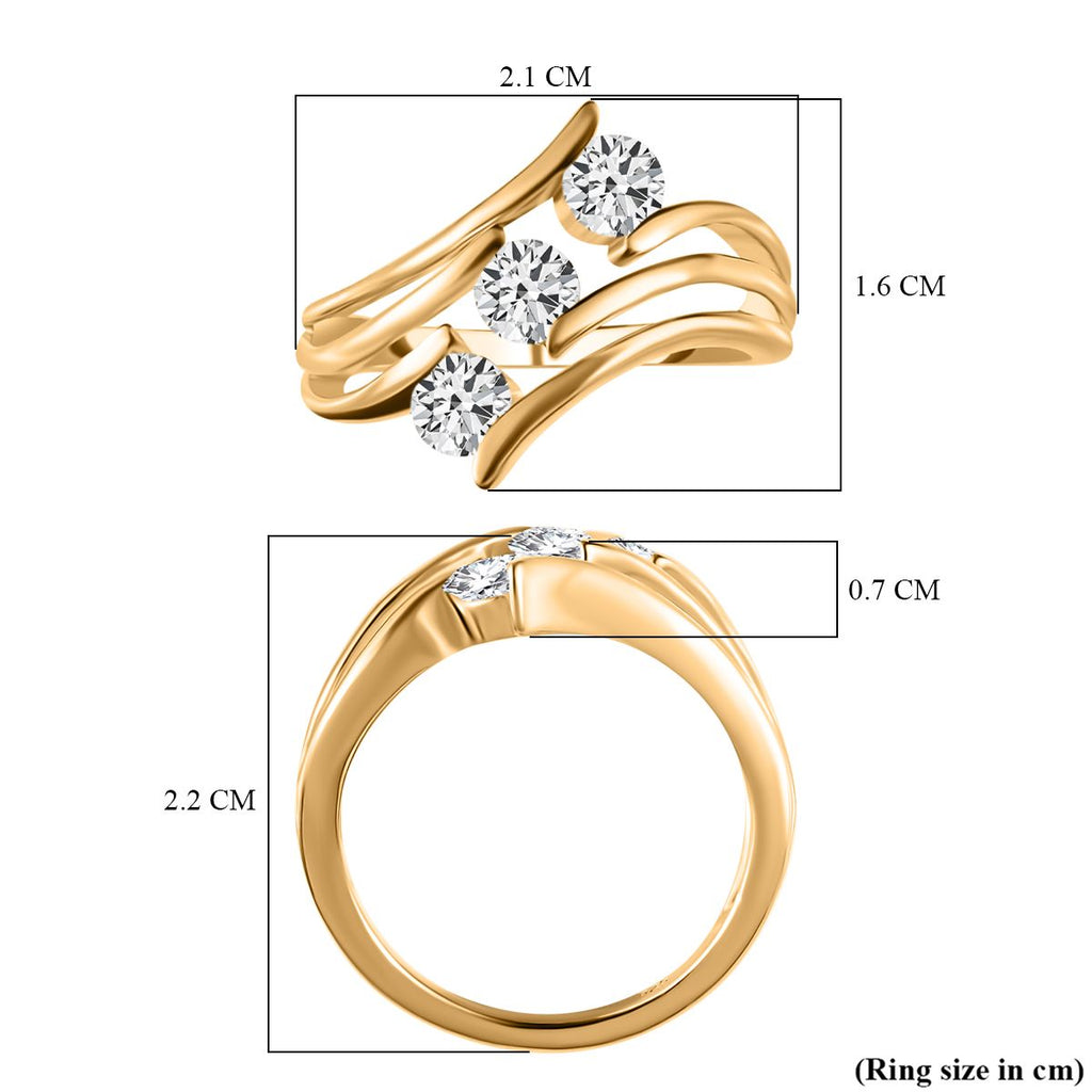 Royal Bali Collection - D'Joy Moissanite Trilogy Ring in 18K Vermeil Yellow Gold Plated Sterling Silver_7507832_6