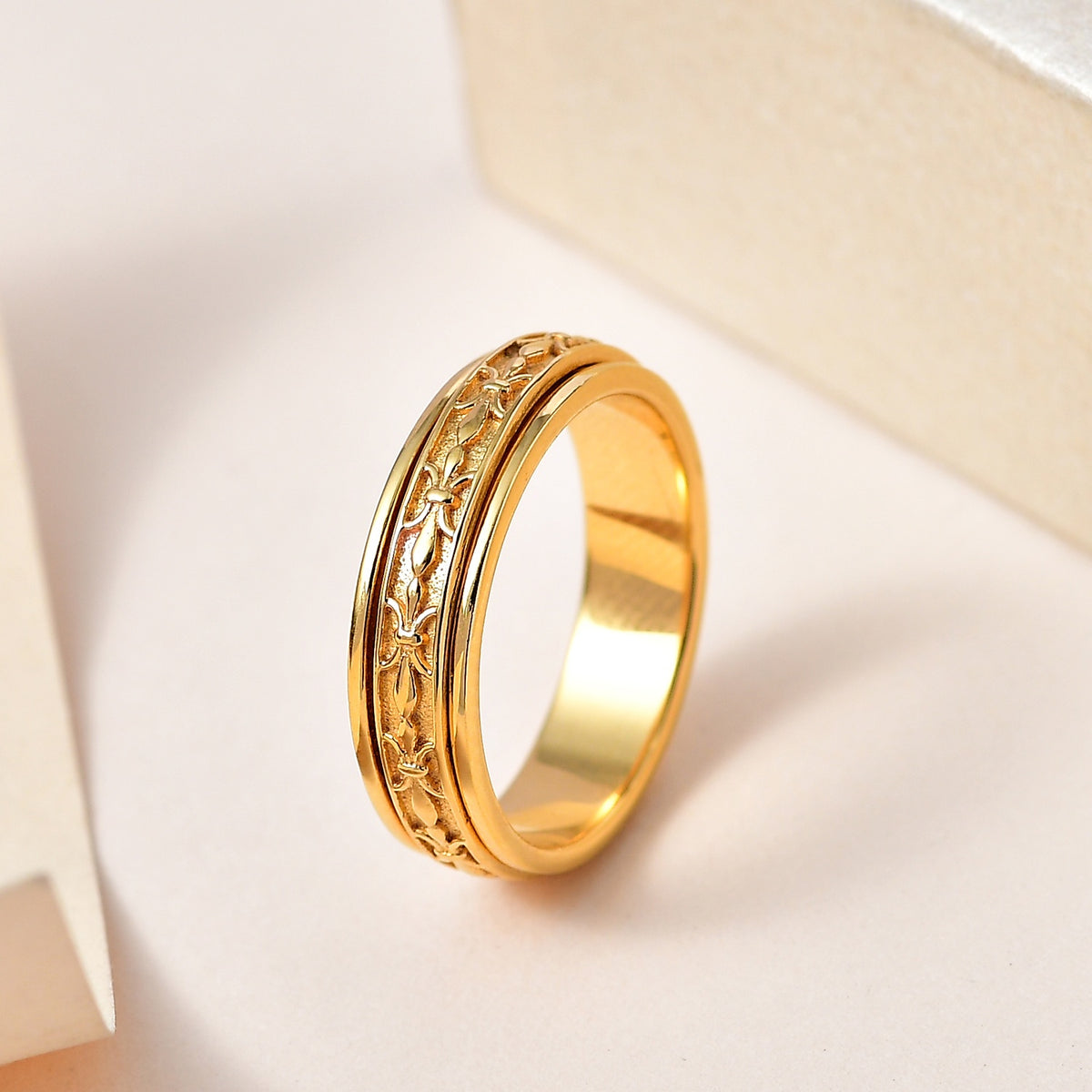 Sterling Silver with 18K Vermeil Yellow Gold Artisan Crafted Fleur De Lis Spinner Band Anxiety Stress Reliever Ring for Men and Women 7507951 2