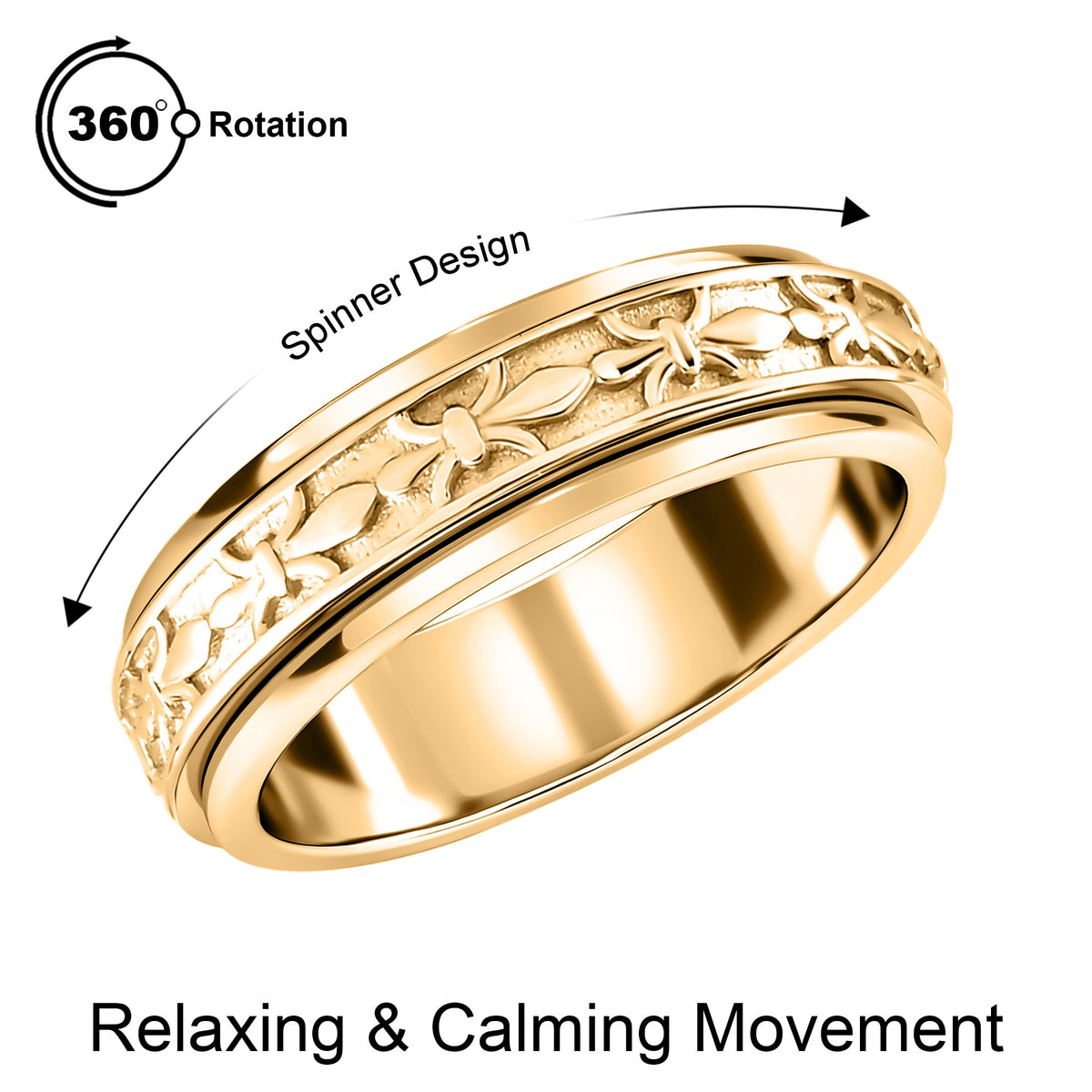 Sterling Silver with 18K Vermeil Yellow Gold Artisan Crafted Fleur De Lis Spinner Band Anxiety Stress Reliever Ring for Men and Women 7507951 5