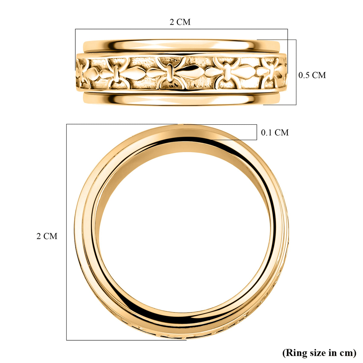 Sterling Silver with 18K Vermeil Yellow Gold Artisan Crafted Fleur De Lis Spinner Band Anxiety Stress Reliever Ring for Men and Women 7507951 6