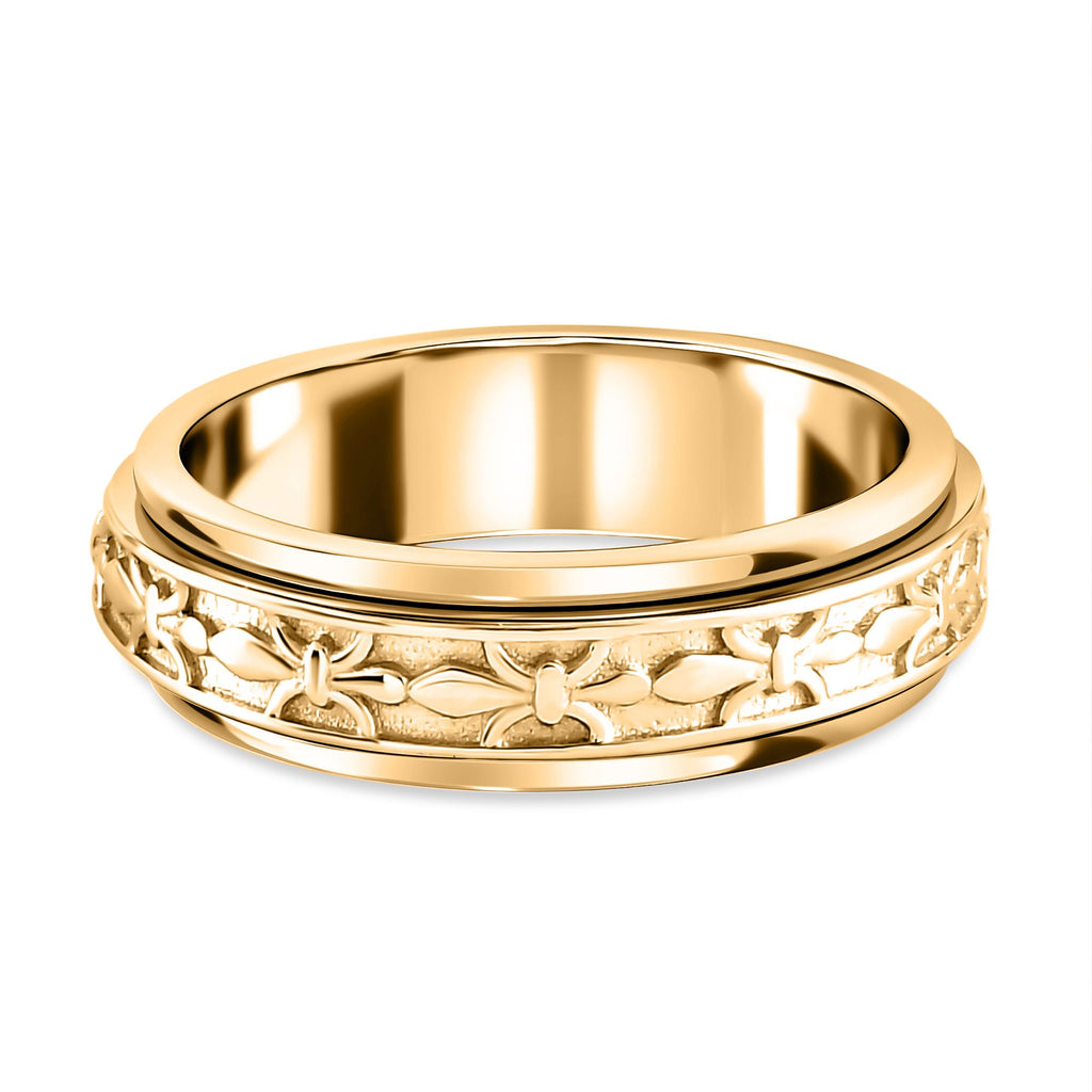 D'Joy Artisan Crafted Fleur De Lis Spinner Band Ring in 18K Vermeil Yellow Gold Plated Sterling Silver_7507953