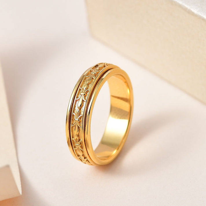 Sterling Silver with 18K Vermeil Yellow Gold Artisan Crafted Fleur De Lis Spinner Band Anxiety Stress Reliever Ring for Men and Women 7507953 2