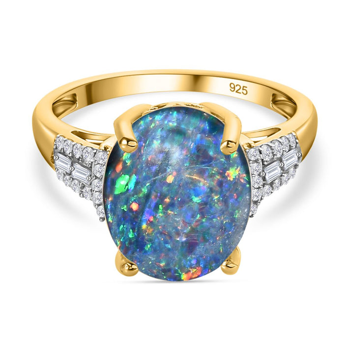 D'Joy Boulder Opal, Moissanite Classic Solitaire Ring in 18K vermeil Yellow Gold in Sterling Silver 3.04 Ct. 7508790 1