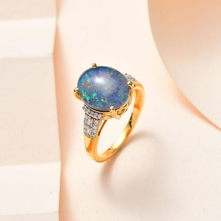D'Joy Boulder Opal, Moissanite Classic Solitaire Ring in 18K vermeil Yellow Gold in Sterling Silver 3.04 Ct. 7508790 2