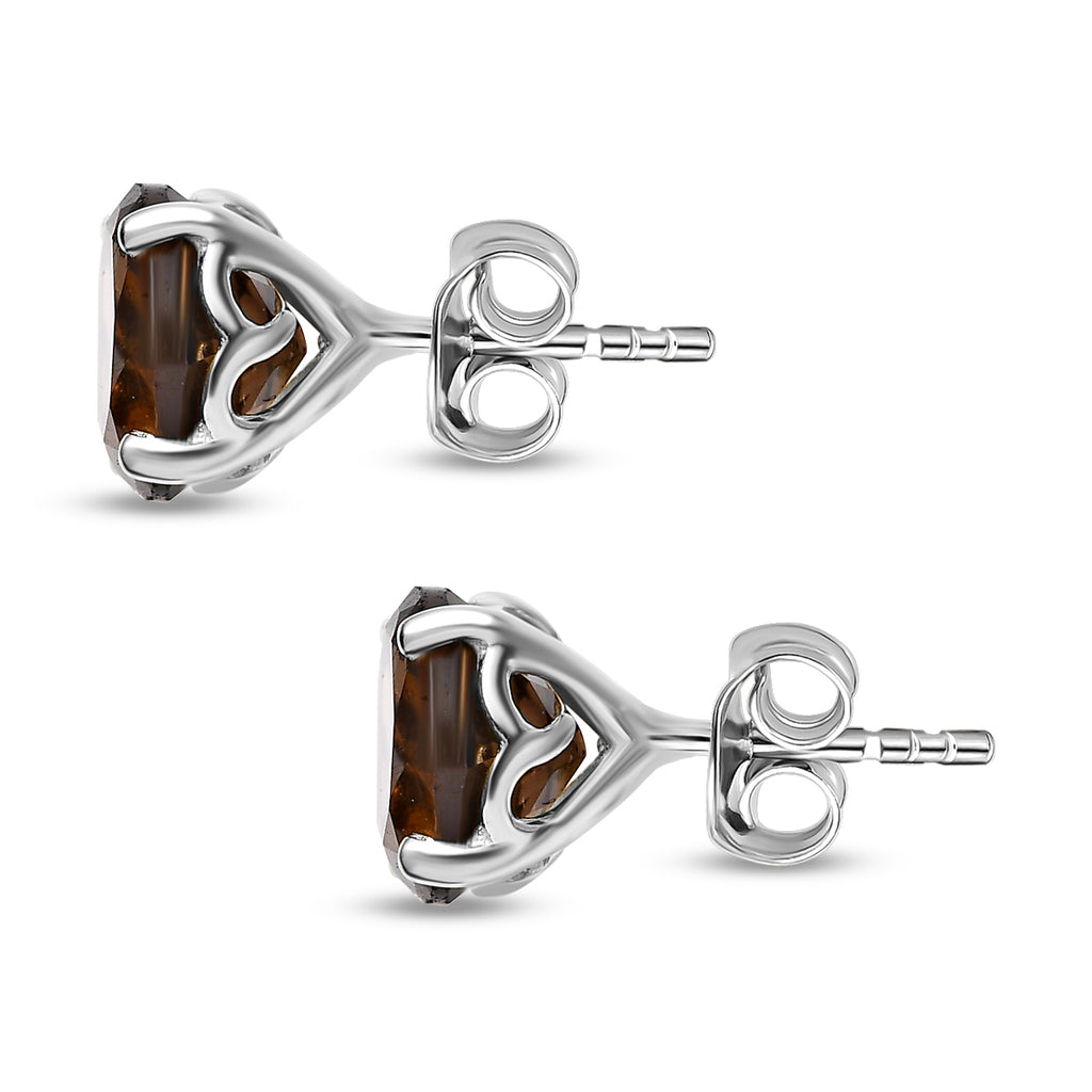 Smoky Quartz Stud Earrings with Push Back in Platinum Overlay Sterling Silver 2.40 Ct_7509200_4