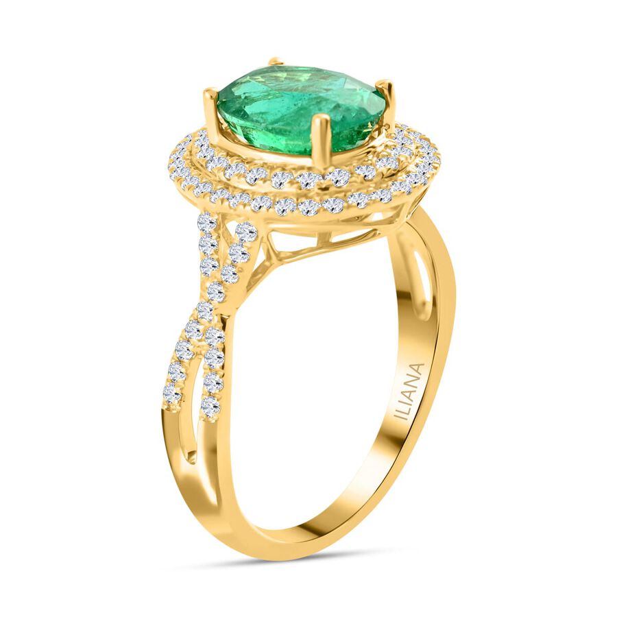 14K Yellow Gold  AAA  Zambian Emerald, White Diamond SI Ring 2.33 ct,  Gold Wt. 3.93 Gms  2.330  Ct. 7509937 3