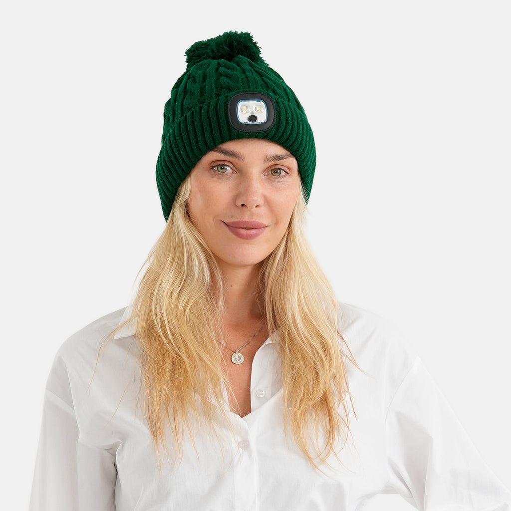 USB Rechargeable Waterproof LED Lighted Bobble Hat with Sherpa Lining (Size 26x20 Cm) - Green_7512027