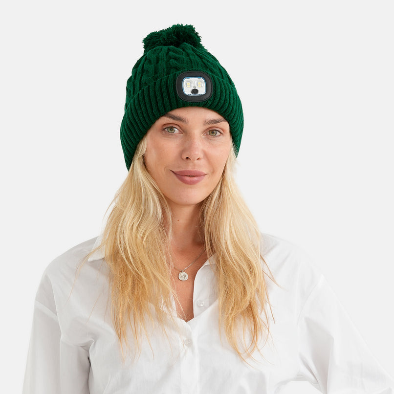 USB Rechargeable Waterproof LED Lighted Bobble Hat with Sherpa Lining (Size 26x20 Cm) - Green_7512027
