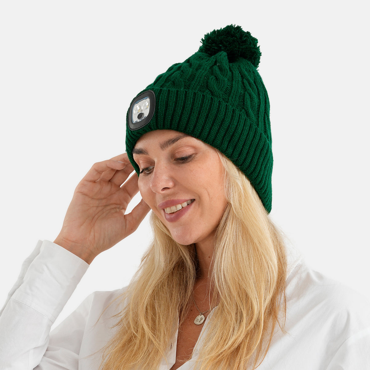 USB Rechargeable Waterproof LED Lighted Beanie Cap with Sherpa Lining and Faux Fur Bauble V32647526 2