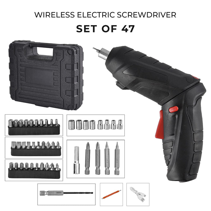 47 Pcs Foldable Multifunctional Wireless Electric Screwdriver Set - Black 7512775 2