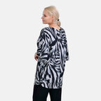 TAMSY Black Boat Neck Black & White Printed Knit Drape Top (One Size,8-22) - Black_7512868_1