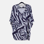 TAMSY Black Boat Neck Black & White Printed Knit Drape Top (One Size,8-22) - Black_7512868_5