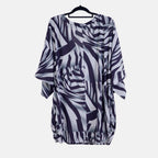 TAMSY Black Boat Neck Black & White Printed Knit Drape Top (One Size,8-22) - Black_7512868_6