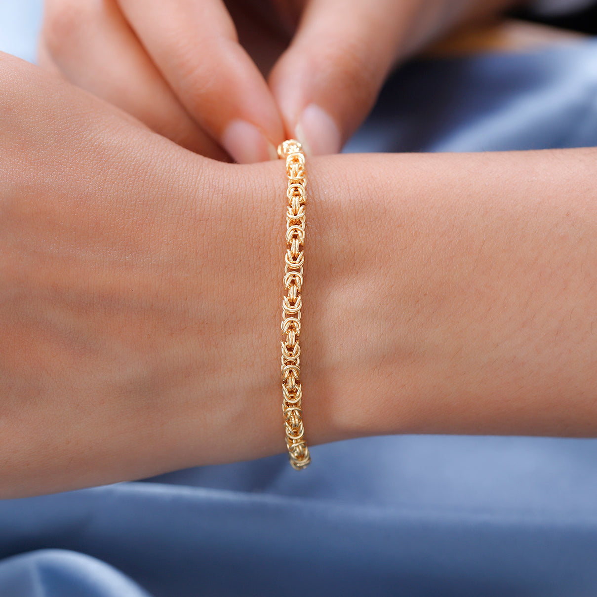 18K Yellow Gold Vermeil Plated Sterling Silver Byzantine Bracelet (Size - 7.5) 7513021 3