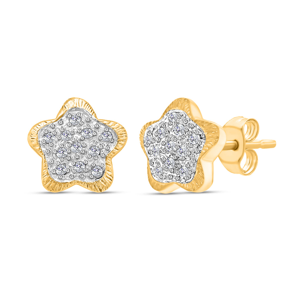 9K Yellow Gold Diamond Floral Stud Earrings 0.15 Ct_7518252