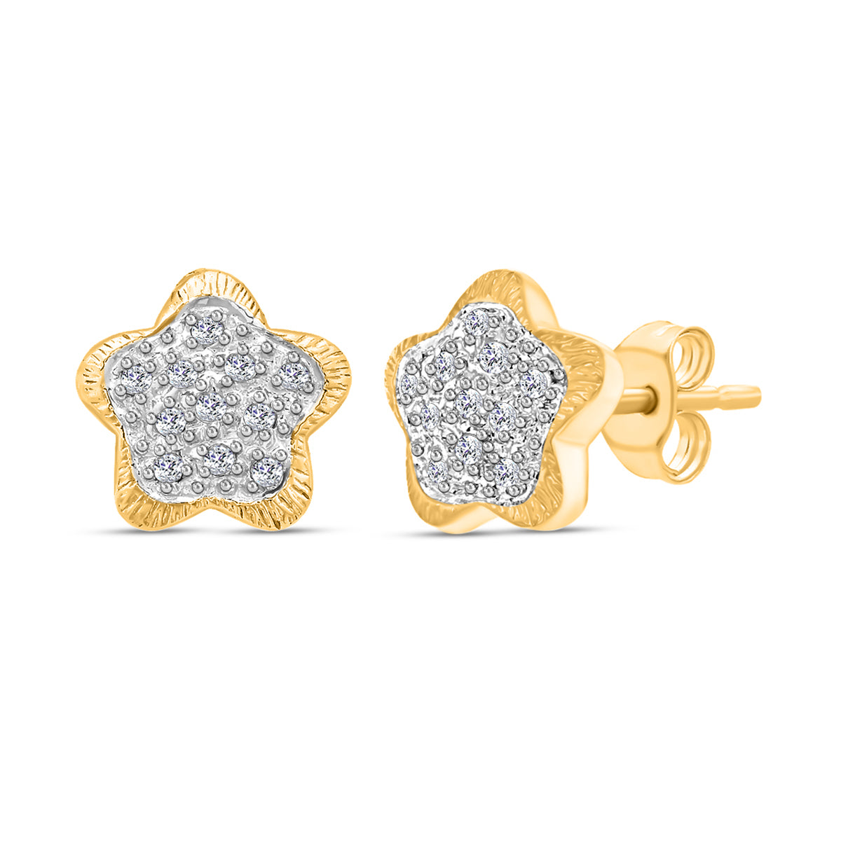 9K Yellow Gold Diamond Floral Stud Earrings 0.15 Ct 7518252 0