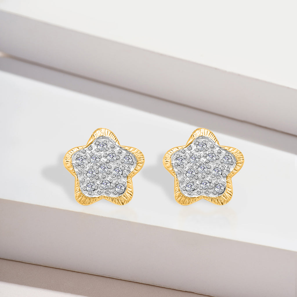 9K Yellow Gold Diamond Floral Stud Earrings 0.15 Ct_7518252_1