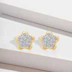 9K Yellow Gold Diamond Floral Stud Earrings 0.15 Ct_7518252_1