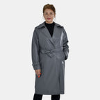 Tamsy Faux Leather Belted Long Coat with Adjustable Cuffs (Size XL,20-22) - Dark Grey_7524954_2