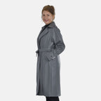 Tamsy Faux Leather Belted Long Coat with Adjustable Cuffs (Size XL,20-22) - Dark Grey_7524954_3