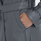 Tamsy Faux Leather Belted Long Coat with Adjustable Cuffs (Size XL,20-22) - Dark Grey_7524954_5