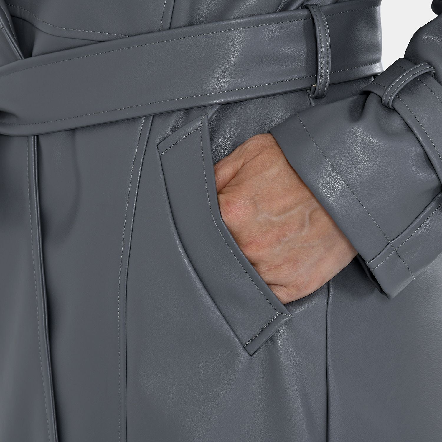 TAMSY Oversized Belted Coat with Adjustable Cuffs  - Dark Grey 7524954 6