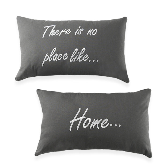Set of 2 - 100% Cotton Embroidered Pillow (Size 50x30 Cm) - Grey 7528043 1