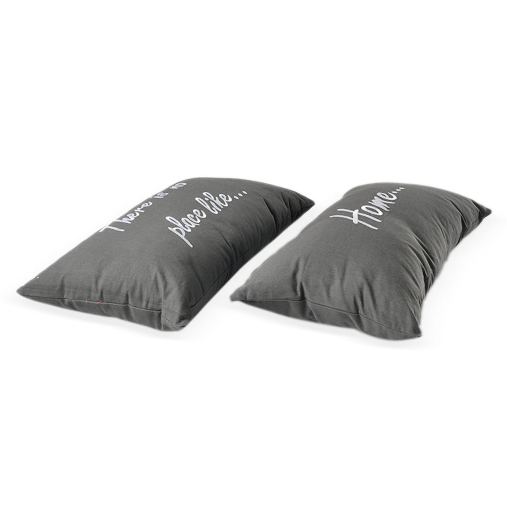 Set of 2 - 100% Cotton Embroidered Pillow (Size 50x30 Cm) - Grey_7528043_2