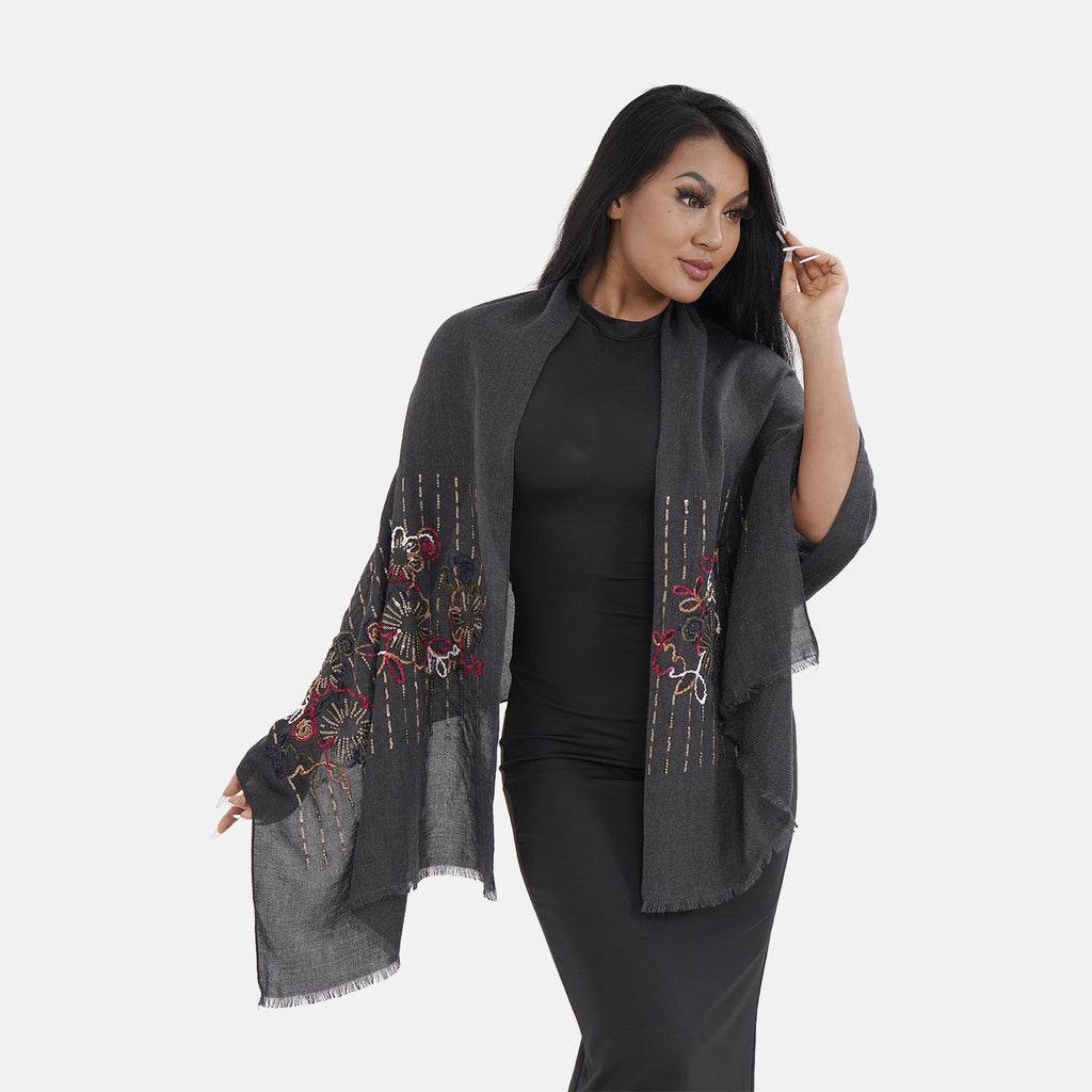 Close Out Embroidered Scarf (One Size) - Navy_7532266_3