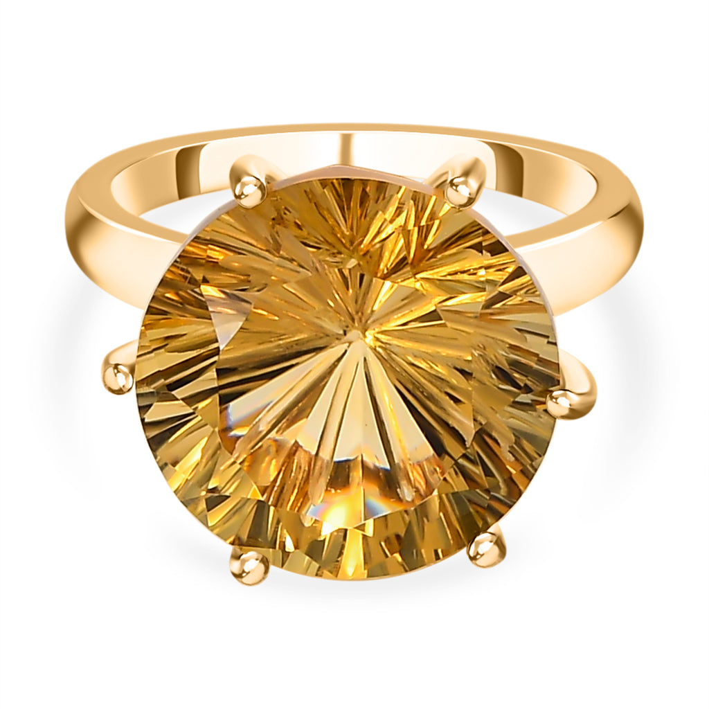 D'Joy Hanabi Cut Citrine Solitaire Ring in 18K Vermeil Yellow Gold Plated Sterling Silver 9.57 Ct._7535935