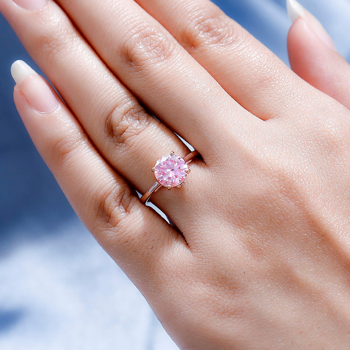 Pink Moissanite and White Moissanite Solitaire Ring in 18K Vermeil Rose Gold Plated Sterling Silver 1.84 Ct. 7540175 3