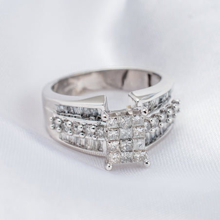 NY CloseOut- 14K White Gold Diamond (SI/GH) Princess Cut Ring 1.00 Ct, Gold Wt. 6.47 GM V32737536 2