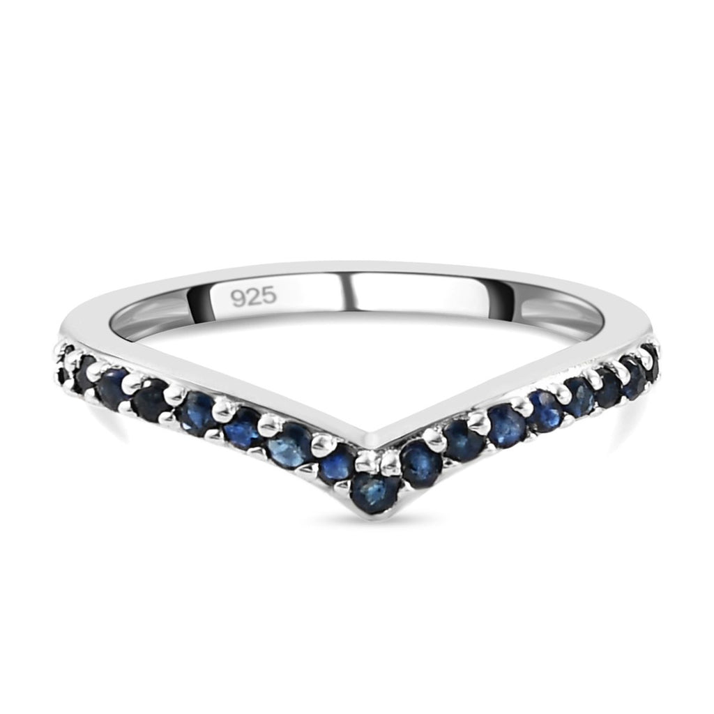 Royal Bali Collection - D'Joy Blue Sapphire Wishbone Ring in Platinum Overlay Sterling Silver_7542263