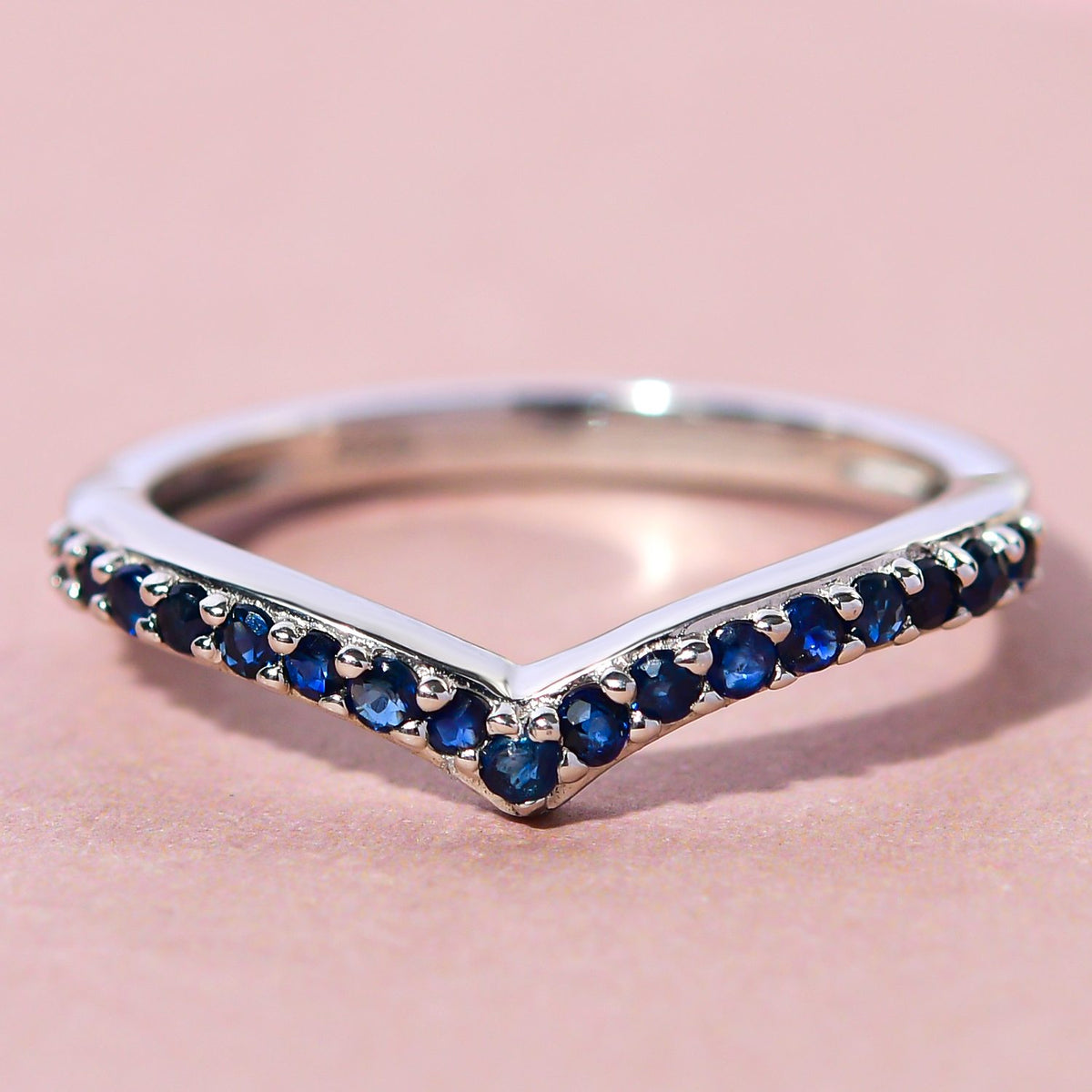 D'Joy Blue Sapphire Wishbone Ring in Platinum Overlay Sterling Silver 7542263 2