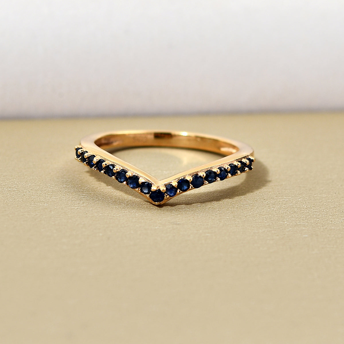 Blue Sapphire Wishbone Ring in 14K Vermeil Yellow Gold Over Sterling Silver 7542283 2