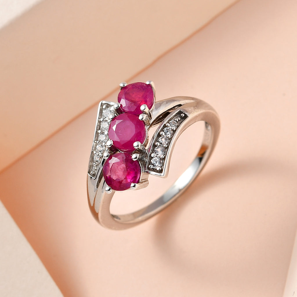 African Ruby & Natural Zircon Bypass Ring in Platinum Overlay Sterling Silver 1.90 Ct._7544807_1