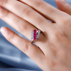 African Ruby & Natural Zircon Bypass Ring in Platinum Overlay Sterling Silver 1.90 Ct._7544807_2