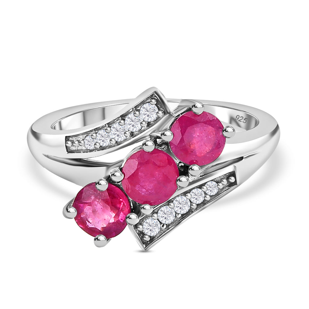 African Ruby & Natural Zircon Bypass Ring in Platinum Overlay Sterling Silver 1.90 Ct._7544809