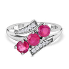African Ruby & Natural Zircon Bypass Ring in Platinum Overlay Sterling Silver 1.90 Ct._7544809
