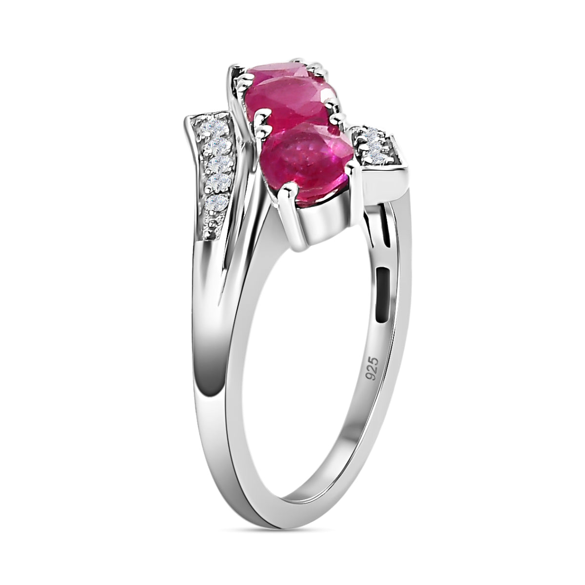 Natural African Ruby and Natural Zircon Bypass Ring in Platinum Overlay Sterling Silver V32512953 3
