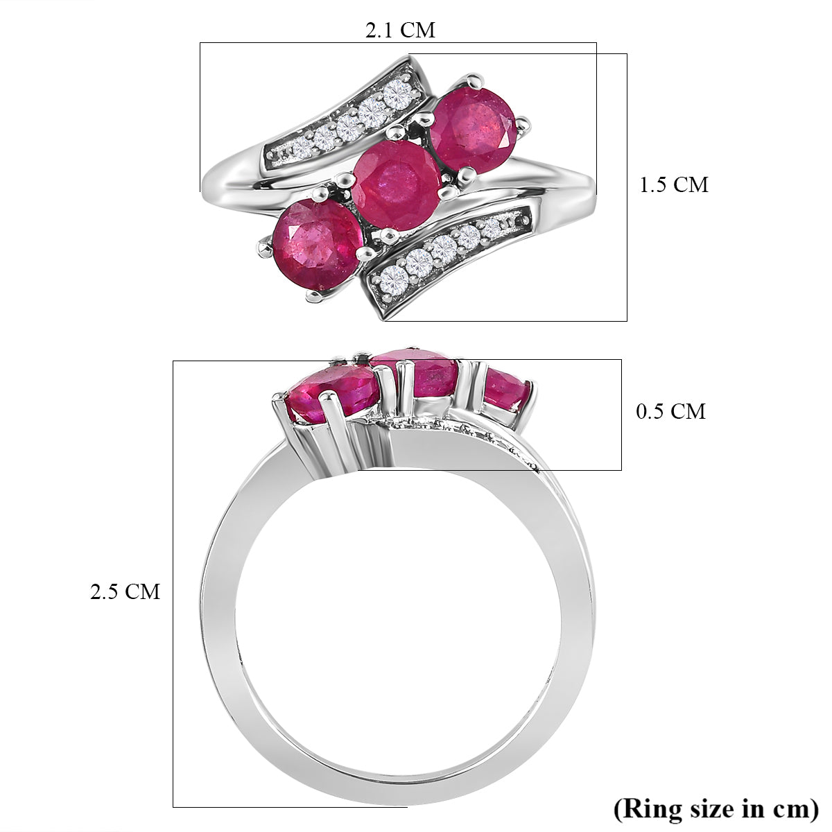 Natural African Ruby and Natural Zircon Bypass Ring in Platinum Overlay Sterling Silver V32512953 5