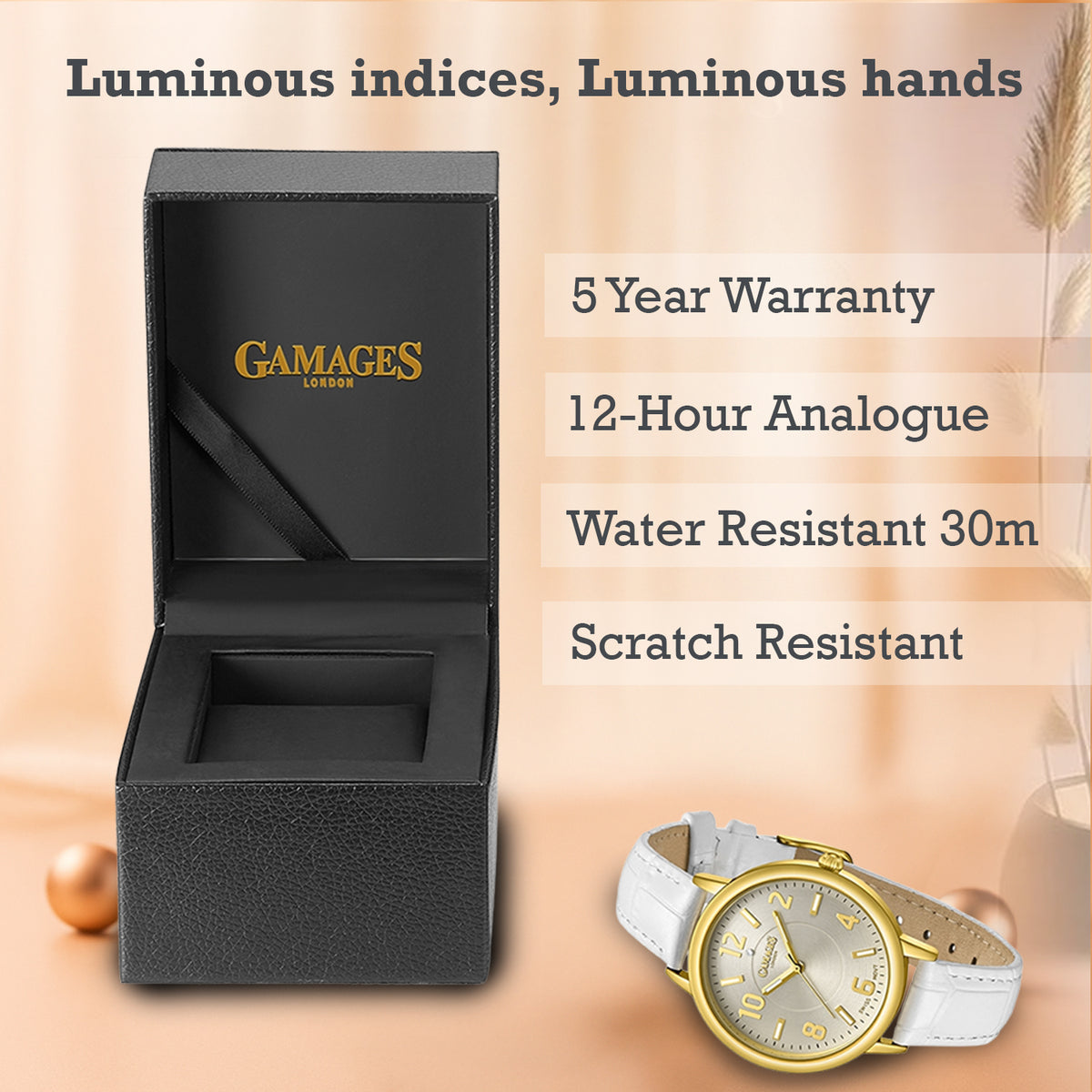 GAMAGES OF LONDON Mantua Diamond Swiss Quartz Movement Water Resistant Ladies Watch with Bone White Leather Strap V32519668 2
