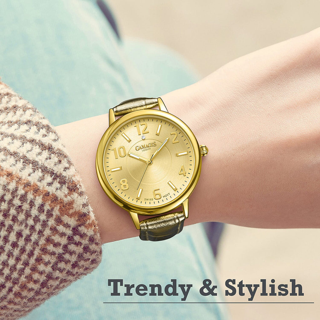 GAMAGES OF LONDON Mantua Diamond Swiss Quartz Movement Water Resistant Ladies Watch with Gold Leather Strap_7544839_4