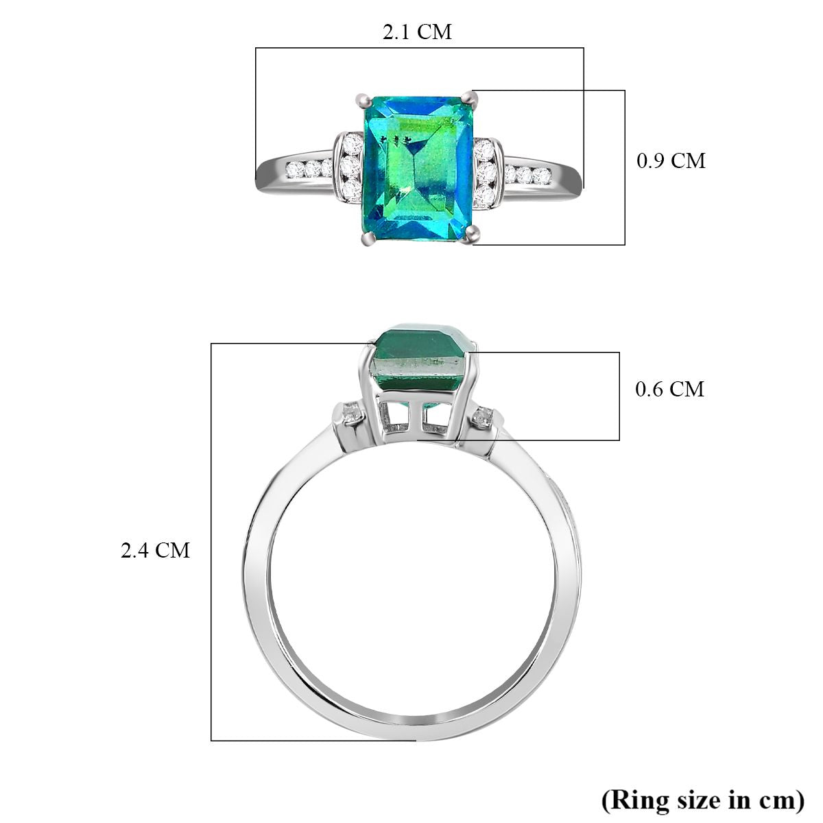 Peacock Triplet Quartz &amp; Natural Zircon Ring in Platinum Overlay Sterling Silver 2.28 Ct. V32516174 5