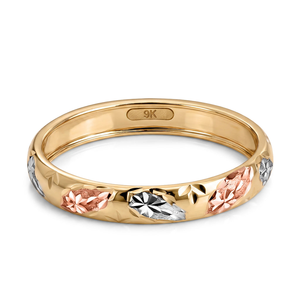 Royal Bali Collection - 9K Yellow Gold Tri Colour Band Ring_7546610