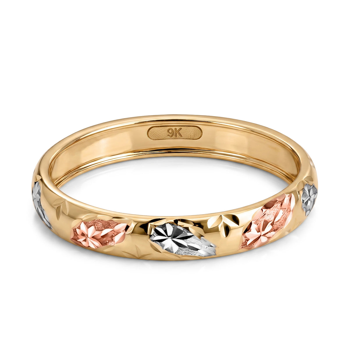 Royal Bali Collection 9K Yellow Gold Band Ring with Silver, Yellow and Rose Gold Plating 7546610 0